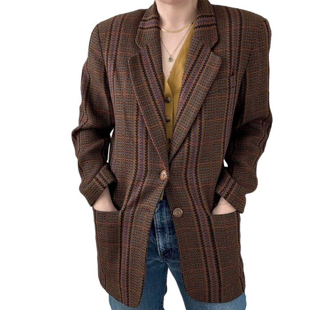 Vintage 1970s Womens Paul Stanley Wool Blend Fall Colors Tweed Preppy Blazer